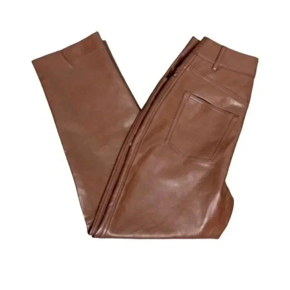 Aritzia Wilfred Free Oracle Pants High Rise Leather straight balloon leg brown - Picture 3 of 16